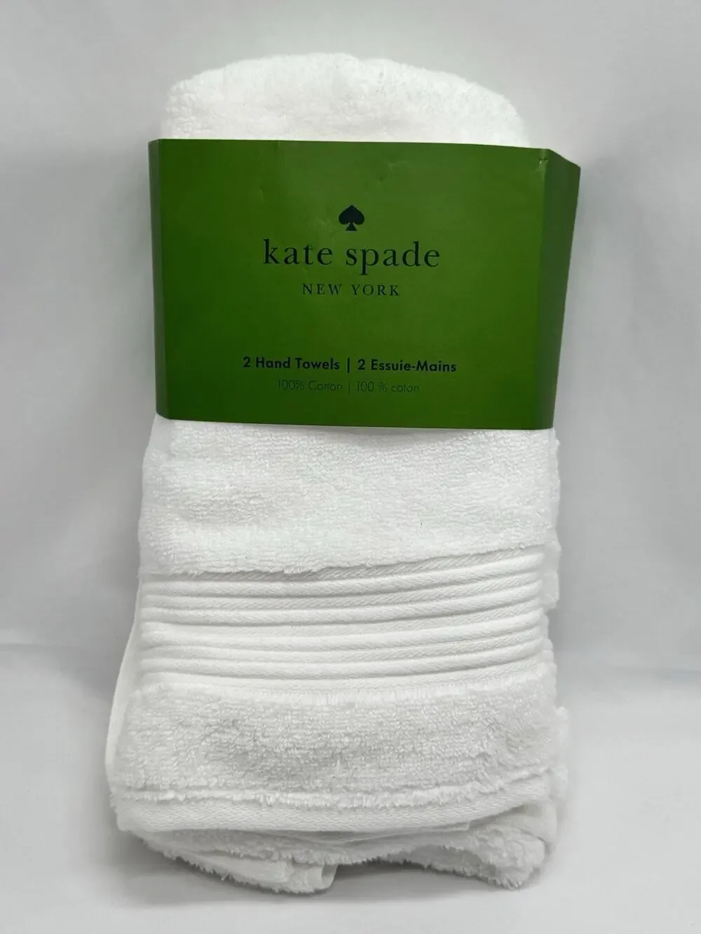 Kate Spade New York Hand Towel Set White Cotton Set Of 2 NWT Classic Luxury Chic